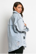 Jean jacket oversized με φθορές και στάμπα (Snoopy) μπλε ανοιχτό Jean jacket oversized με φθορές και στάμπα (Snoopy) μπλε ανοιχτό