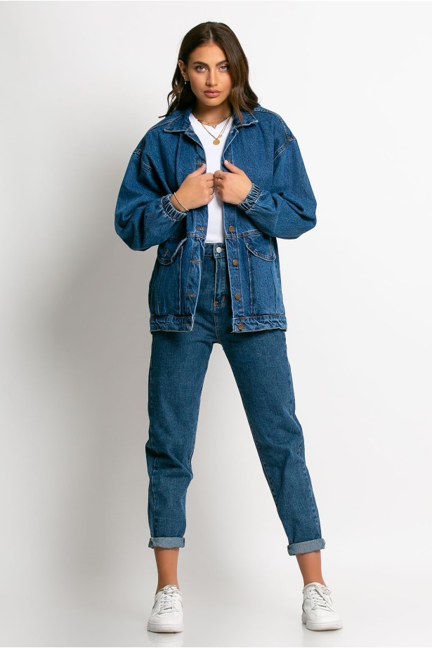 Jean jacket με χαμηλά τις τσέπες μπλε σκούρο Jean jacket με χαμηλά τις τσέπες μπλε σκούρο