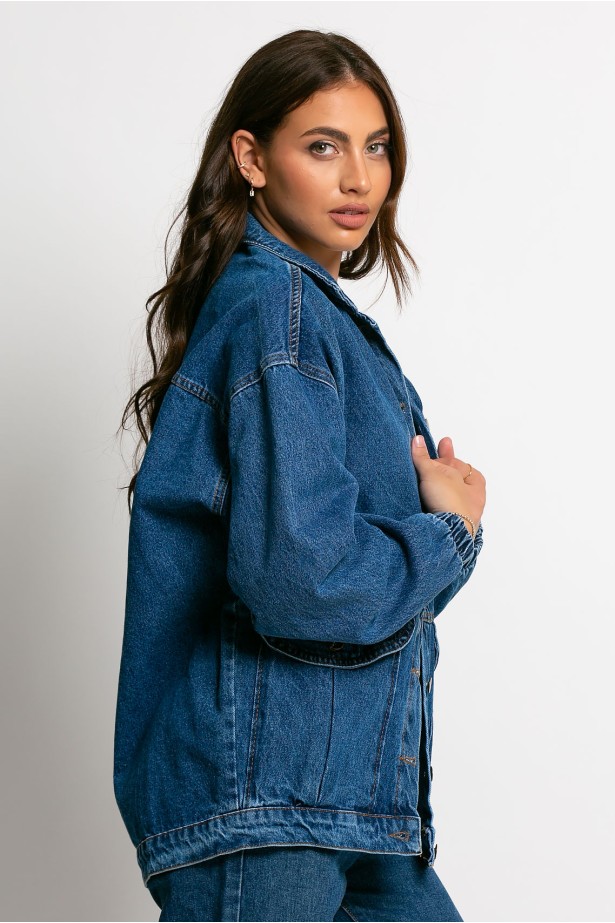 Jean jacket με χαμηλά τις τσέπες μπλε σκούρο Jean jacket με χαμηλά τις τσέπες μπλε σκούρο