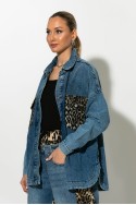 Oversized jean jacket με λεοπάρ τσέπες μπλε Oversized jean jacket με λεοπάρ τσέπες μπλε