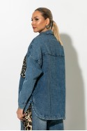 Oversized jean jacket με λεοπάρ τσέπες μπλε Oversized jean jacket με λεοπάρ τσέπες μπλε