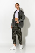 Oversized jean jacket με λεοπάρ τσέπες ανθρακί Oversized jean jacket με λεοπάρ τσέπες ανθρακί