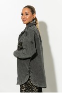 Oversized jean jacket με λεοπάρ τσέπες ανθρακί Oversized jean jacket με λεοπάρ τσέπες ανθρακί