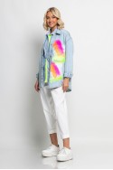 Jean jacket oversized με φθορές φλούο χρώματα και στάμπα (face) μπλε ανοιχτό Jean jacket oversized με φθορές φλούο χρώματα και στάμπα (face) μπλε ανοιχτό