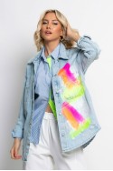 Jean jacket oversized με φθορές φλούο χρώματα και στάμπα (face) μπλε ανοιχτό Jean jacket oversized με φθορές φλούο χρώματα και στάμπα (face) μπλε ανοιχτό