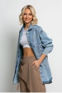 Jean jacket oversized με φθορές και στάμπα (nasa bear) μπλε Jean jacket oversized με φθορές και στάμπα (nasa bear) μπλε