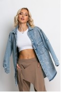 Jean jacket oversized με φθορές και στάμπα (nasa bear) μπλε Jean jacket oversized με φθορές και στάμπα (nasa bear) μπλε