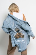 Jean jacket oversized με φθορές και στάμπα (nasa bear) μπλε Jean jacket oversized με φθορές και στάμπα (nasa bear) μπλε