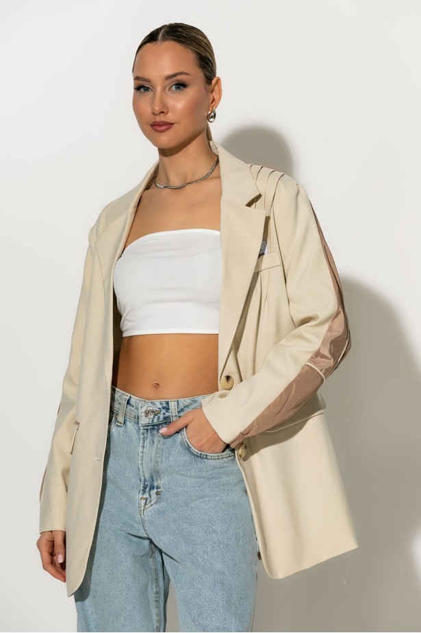 Blazer με contrast back μπεζ Blazer με contrast back μπεζ