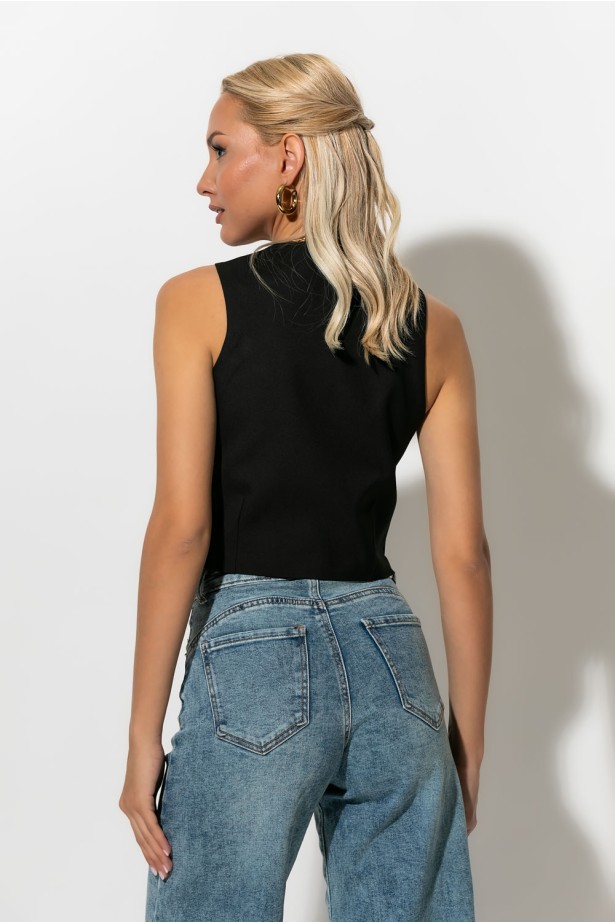 Cropped γιλέκο με λεπτομέρειες φιογκάκια μαύρο Cropped γιλέκο με λεπτομέρειες φιογκάκια μαύρο