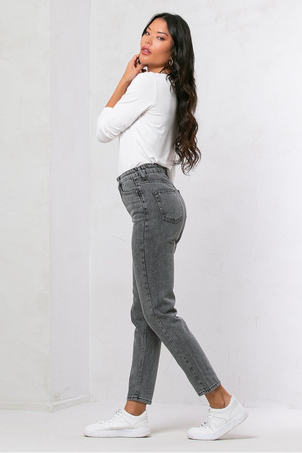 Jean mom fit ανθρακί Jean mom fit ανθρακί