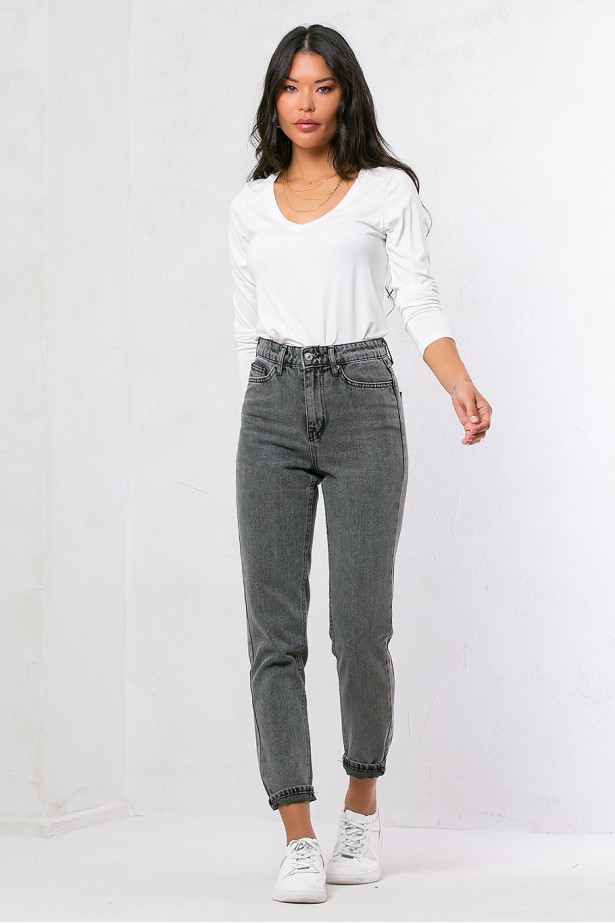 Jean mom fit ανθρακί Jean mom fit ανθρακί