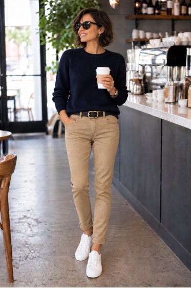 Jean loose fit μαλακό ύφασμα μπεζ
