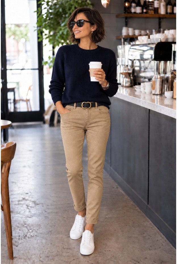 Jean loose fit μαλακό ύφασμα μπεζ