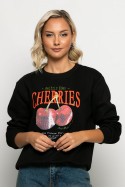 Μπλούζα φούτερ με στάμπα cherry μαύρο Μπλούζα φούτερ με στάμπα cherry μαύρο