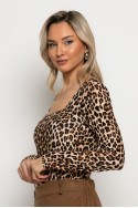 Μπλούζα με τετράγωνη λαιμόκοψη leopard print μπεζ Μπλούζα με τετράγωνη λαιμόκοψη leopard print μπεζ
