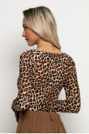 Μπλούζα με τετράγωνη λαιμόκοψη leopard print μπεζ Μπλούζα με τετράγωνη λαιμόκοψη leopard print μπεζ
