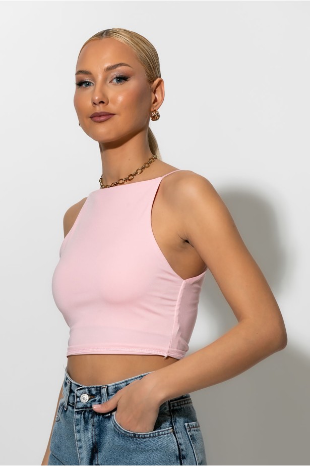 Crop top τιραντέ με τετράγωνη λαιμόκοψη ροζ