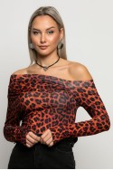 Μπλούζα με λοξή λαιμόκοψη και σούρες leopard print πορτοκαλί Μπλούζα με λοξή λαιμόκοψη και σούρες leopard print πορτοκαλί