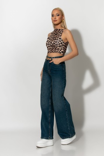 Crop top τιραντέ με τετράγωνη λαιμόκοψη leopard print πορτοκαλί