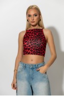 Crop top τιραντέ με τετράγωνη λαιμόκοψη leopard print κόκκινο