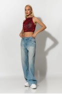 Crop top τιραντέ με τετράγωνη λαιμόκοψη leopard print κόκκινο