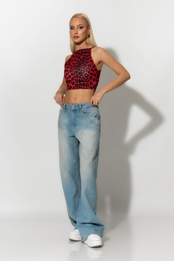 Crop top τιραντέ με τετράγωνη λαιμόκοψη leopard print πορτοκαλί