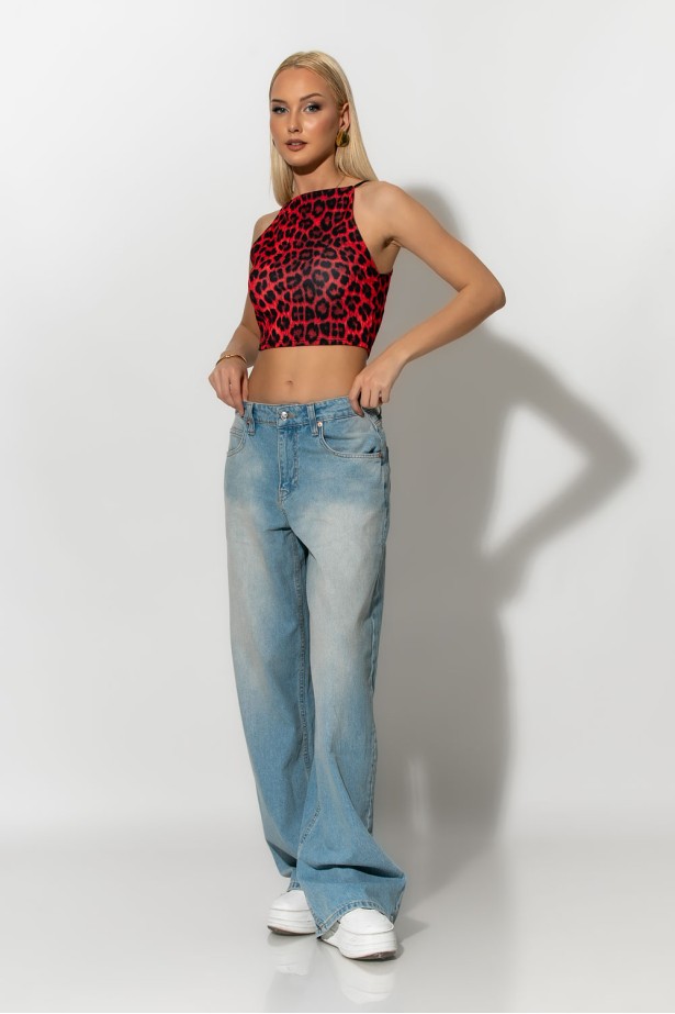 Crop top τιραντέ με τετράγωνη λαιμόκοψη leopard print κόκκινο