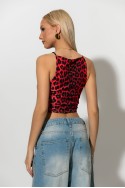 Crop top τιραντέ με τετράγωνη λαιμόκοψη leopard print κόκκινο