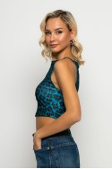 Crop top τιραντέ με τετράγωνη λαιμόκοψη leopard print πετρόλ