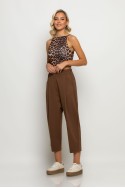 Crop top τιραντέ με τετράγωνη λαιμόκοψη leopard print καφέ