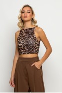 Crop top τιραντέ με τετράγωνη λαιμόκοψη leopard print καφέ