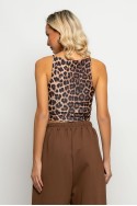 Crop top τιραντέ με τετράγωνη λαιμόκοψη leopard print καφέ