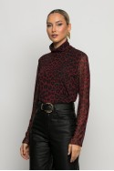 Μπλούζα τούλινη leopard print με ψηλό λαιμό και επένδυση μπορντό Μπλούζα τούλινη leopard print με ψηλό λαιμό και επένδυση μπορντό