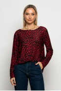 Μπλούζα με boat neck leopard print μπορντό Μπλούζα με boat neck leopard print μπορντό