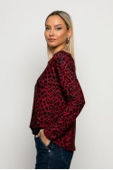 Μπλούζα με boat neck leopard print μπορντό Μπλούζα με boat neck leopard print μπορντό
