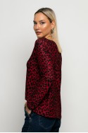 Μπλούζα με boat neck leopard print μπορντό Μπλούζα με boat neck leopard print μπορντό