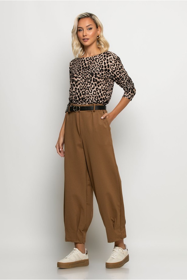 Μπλούζα με boat neck leopard print μαύρο Μπλούζα με boat neck leopard print μαύρο