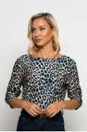 Μπλούζα με boat neck leopard print μπλε Μπλούζα με boat neck leopard print μπλε
