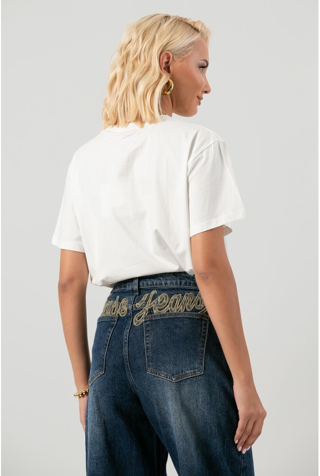 T-shirt με κέντημα καρδιά λευκό