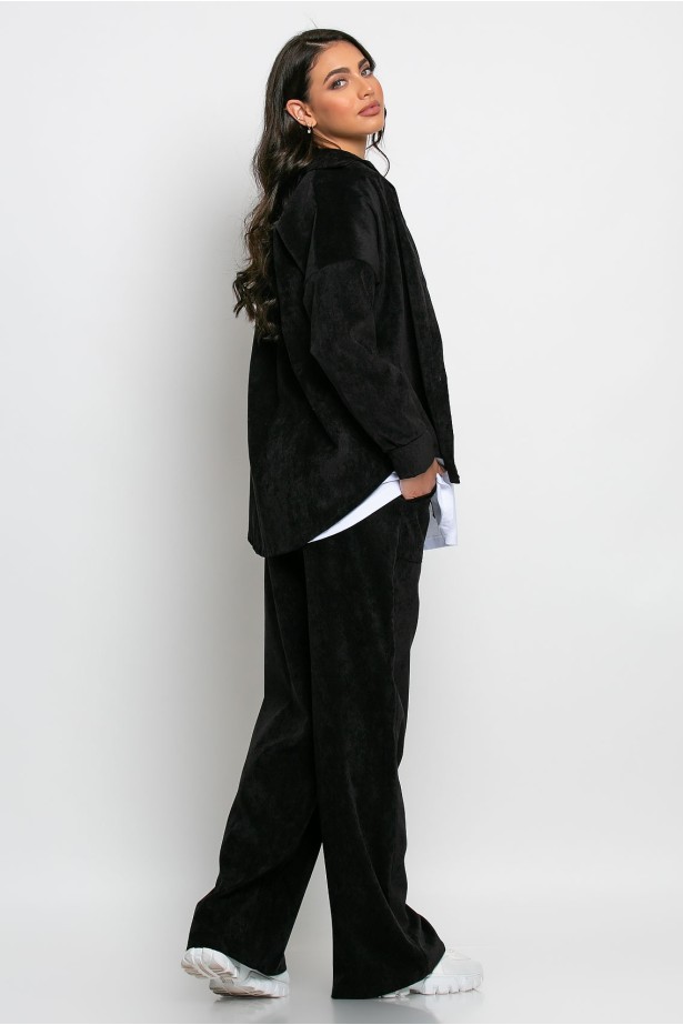 Σετ παντελόνι και oversized πουκαμίσα κοτλέ μαύρο Σετ παντελόνι και oversized πουκαμίσα κοτλέ μαύρο