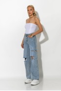 Jean wide leg με φθορές μπλε Jean wide leg με φθορές μπλε