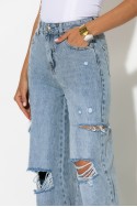 Jean wide leg με φθορές μπλε Jean wide leg με φθορές μπλε