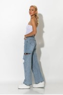 Jean wide leg με φθορές μπλε Jean wide leg με φθορές μπλε