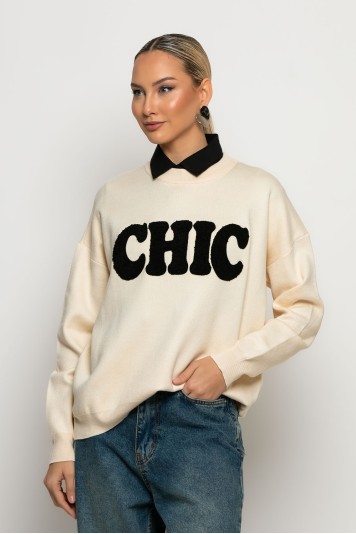 Πλεκτή μπλούζα με pach chic μαύρο
