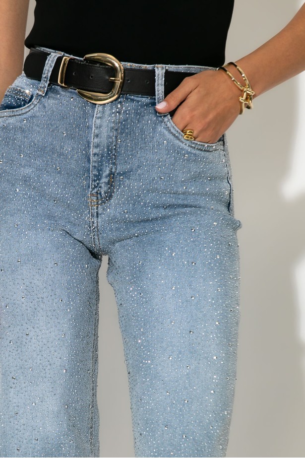 Jean βερμούδα push up με στράς μπλε Jean βερμούδα push up με στράς μπλε