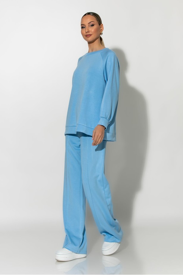 Σετ παντελόνα και oversized μπλούζα με δέσιμο στην πλάτη σιελ Σετ παντελόνα και oversized μπλούζα με δέσιμο στην πλάτη σιελ