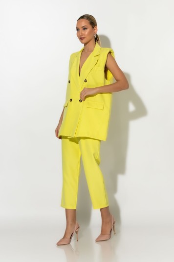 Σετ παντελόνι και oversized αμάνικο blazer με βάτες χακί