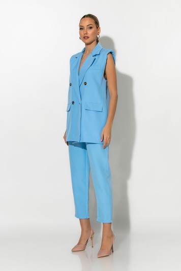 Σετ παντελόνι και oversized αμάνικο blazer με βάτες ματζέντα