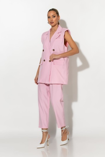Σετ παντελόνι και oversized αμάνικο blazer με βάτες ματζέντα